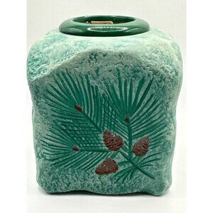 Vintage Ceramic Holly Berry Pine Votive Candle Holder Signed